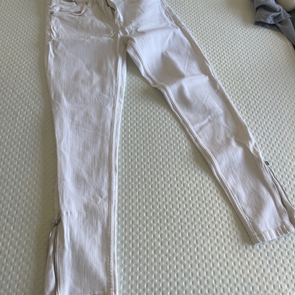 Mango White Skinny Jeans with Zipper Details